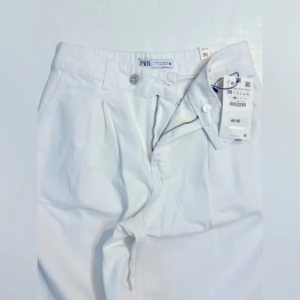 NWT Zara Tailored Wide Leg Jeans High Rise Denim Relax Pleated, size 36/USA 4 - Image 3