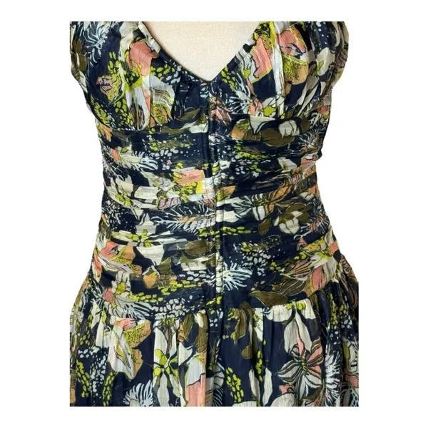 Tanya Taylor‎ Dress Women 00 Black Floral Print Linen Silk Ruched Lovette Maxi - Image 9
