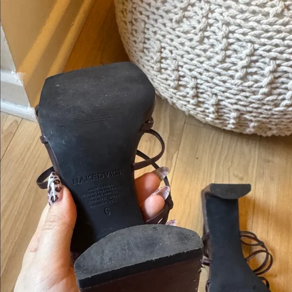 Dark Brown Strappy Heels Size 6 - Image 5