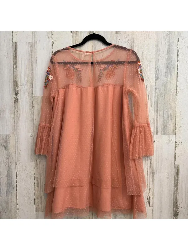 Women's Large Coral Embroidered Swiss Dot Mesh Boho Dress - Image 3