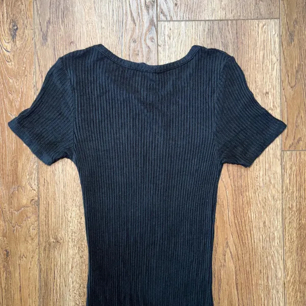 Brandy Melville Black Ribbed Short Sleeve Mini Dress Bodycon Made in Italy OS - Image 7