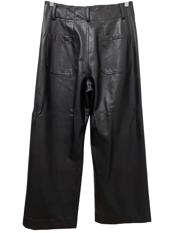 Anthropologie Maeve Colette Black Faux Leather Cropped Wide Leg Pants 30 - Image 5