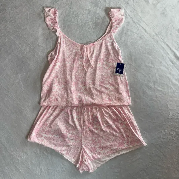 Roller Rabbit x Target Sketched Floral Pointelle Tank Top & Shorts Pajama Set in Pink size XXL - Image 2