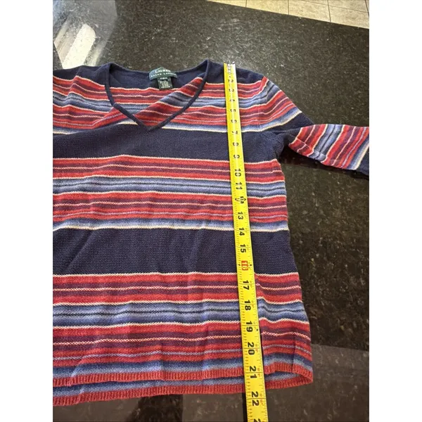 Lauren Ralph Lauren Women's Sweater Sz L Linen Cotton Blend Stripe V-neck - Image 5