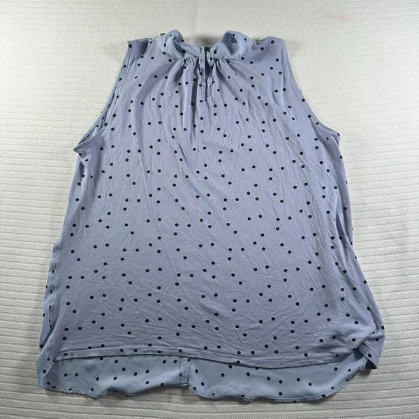 LOFT Women’s Medium Sleeveless Blouse Blue Black Polka Dot Tie Neck Career Top - Image 3