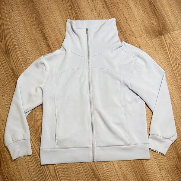 Tommy Bahama Womens Light Blue Full Zip Funnel Neck Sweatshirt Size Medium‎ Soft - Image 2