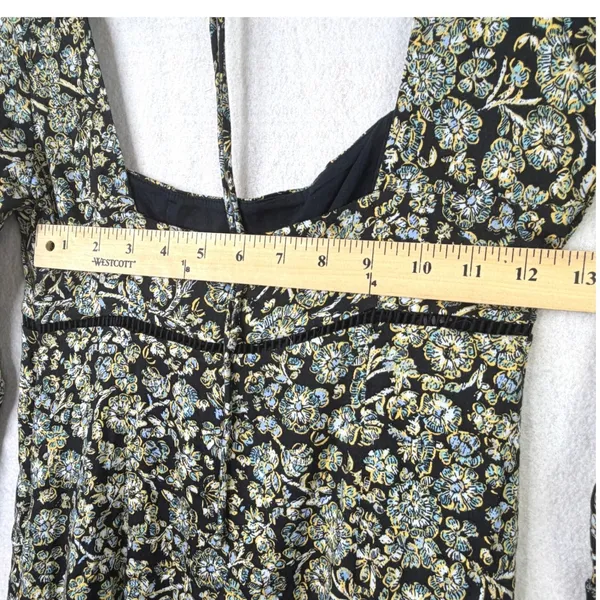 Free People Bohemian Mini Dress Black‎ Floral Babydoll Long Sleeve Womens 0 - Image 12