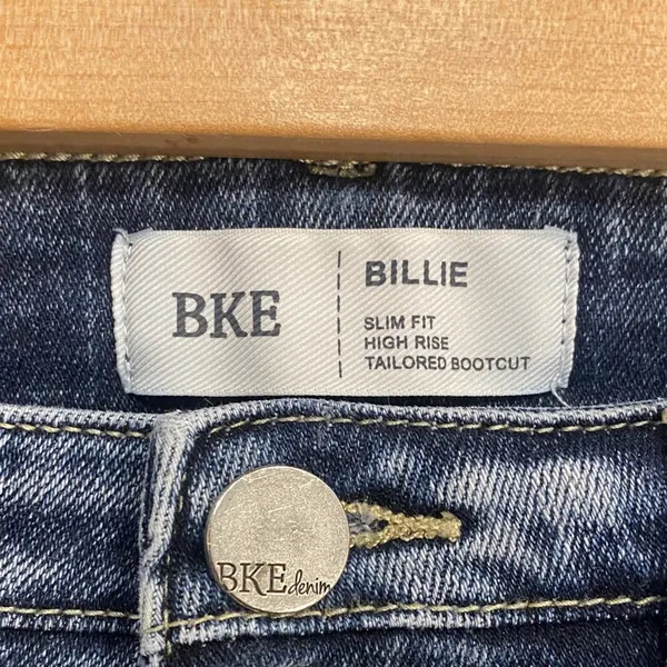 BKE Dark Blue Distressed Slim Fit High Rise Boot Cut Jeans - 30 - Image 14