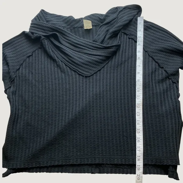 We The Free Free People Black Waffle Knit Cowl Neck Thermal Top XS - Image 5