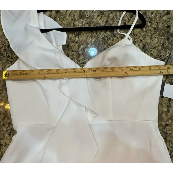 Ieena for Mac Duggal Asymmetric‎ Ruffle Cocktail Minidress White 70161 Size 8 - Image 7