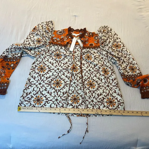 House of Harlow 1960 Orange and Cream Patterned‎ Blouse - Image 6
