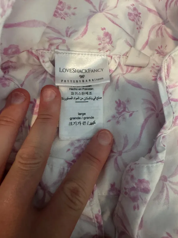 Love Shack Fancy Pottery Barn Pajama Set Floral Pink White Tie Front Pants - Image 5