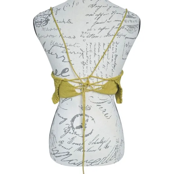 Free People -363‎ Intimately Citron Tie Back Crochet Knit Crop Top Size M - Image 2