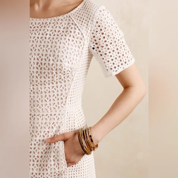 Anthropologie HD in Paris Georgia Eyelet Dress Ruffle Hem White US Size 10 - Image 3