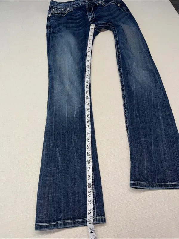 Miss Me Dark Blue Faded Flare Jeans - Image 14