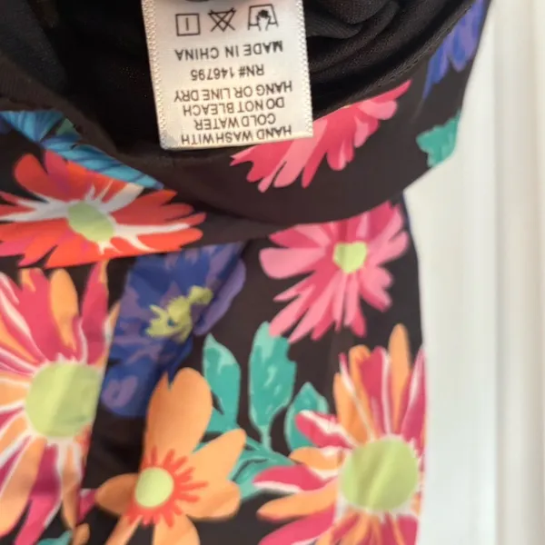 Dee Elly Black Floral Strapless Dress Size‎ Small - Image 9