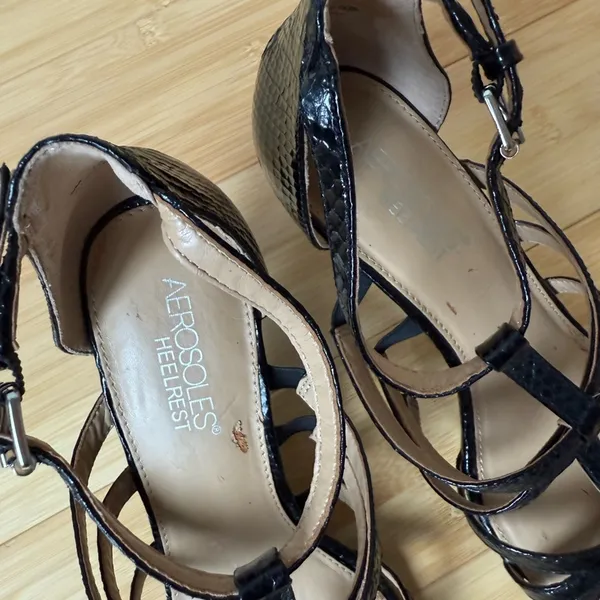 Aerosoles Passionfruit Sandals Black Snakeskin Patent Heels Size 9 - Image 5