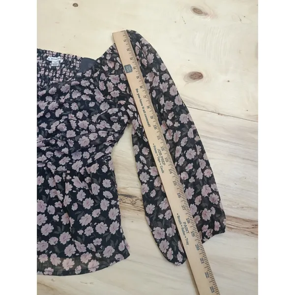 American Eagle Women's Floral Long Sleeve Peplum Top Size Large Smocked Blouse - Image 12