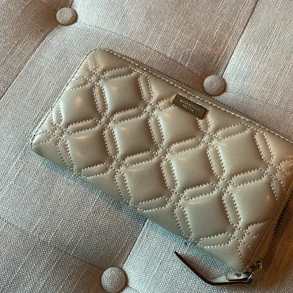 Kate Spade Astor Court Neda Quilted Leather Zip Around Wallet WLRU1240 Bone - Image 7