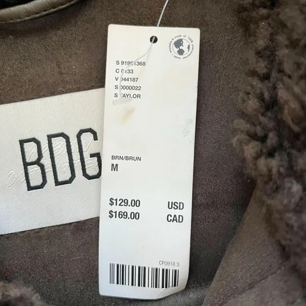 NWT BDG Taylor Piled Fleece Aviator Jacket Brown - Image 6