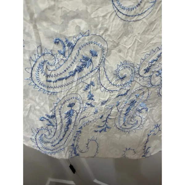 Vingtage B. Moss White Blue Paisley Embroidered Cotton Midi SkirtSize 14 Flared - Image 3