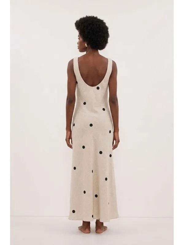 NWT DISSH Beverly in Natural Spot Linen Scoop Back Sleeveless Maxi Dress US 6 - Image 2