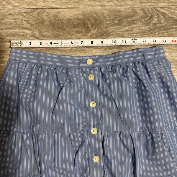 Madewell 100% Cotton‎ Blue White Striped Button Front Tiered Mini Skirt Size M - Image 4