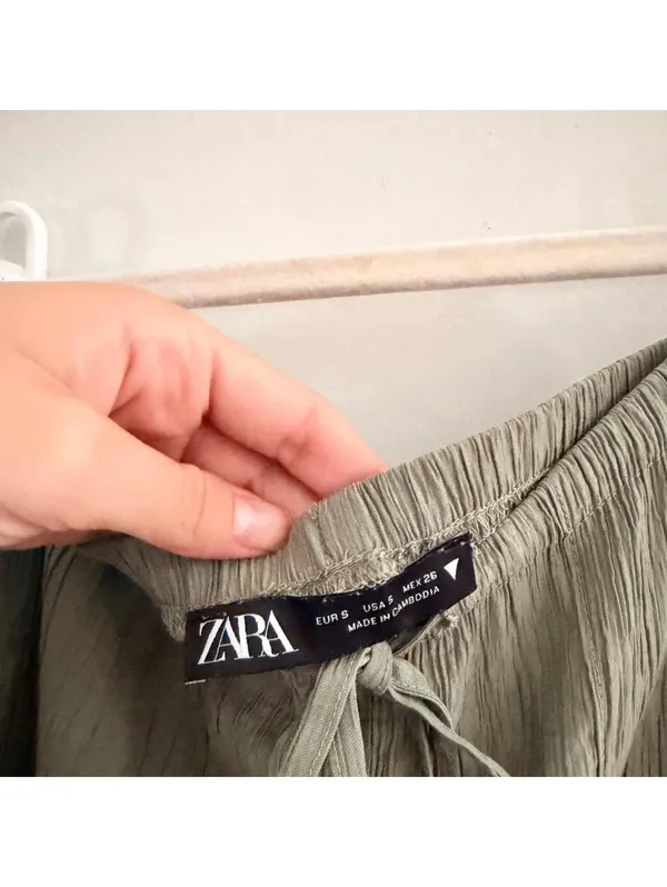 Zara Olive Green Wide Leg Textured Pants - Image 4