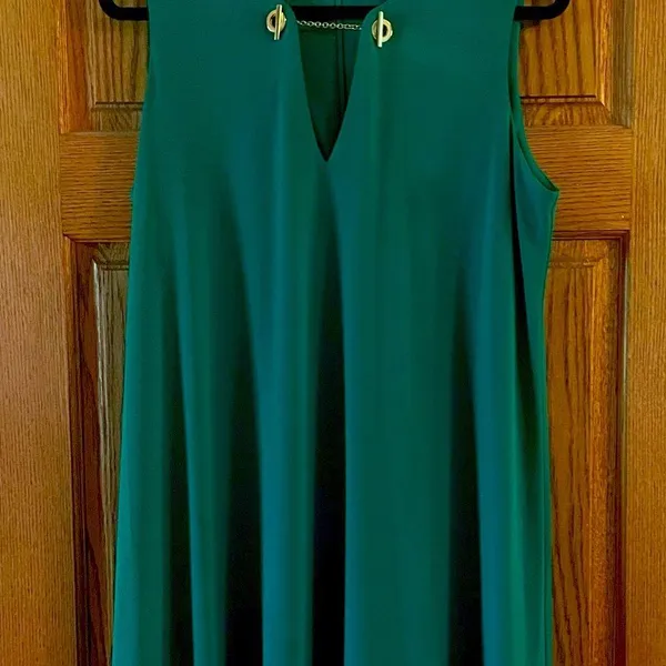 Calvin Klein Green Sleeveless V-Neck Midi Dress - Image 2