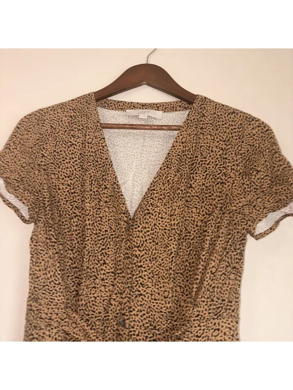 LOFT Leopard Print V-Neck Tie-Waist Midi Dress Women's Size 0 - Image 3