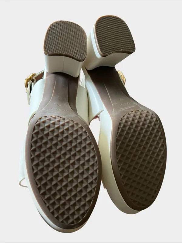 Aerosoles Camera Platform Sandals Size 10 Eggshell Leather Block Heel - Image 6