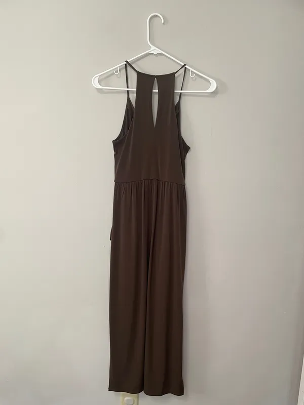 BCBGeneration Chocolate Brown Spaghetti Strap V-Neck Midi Dress - Image 3
