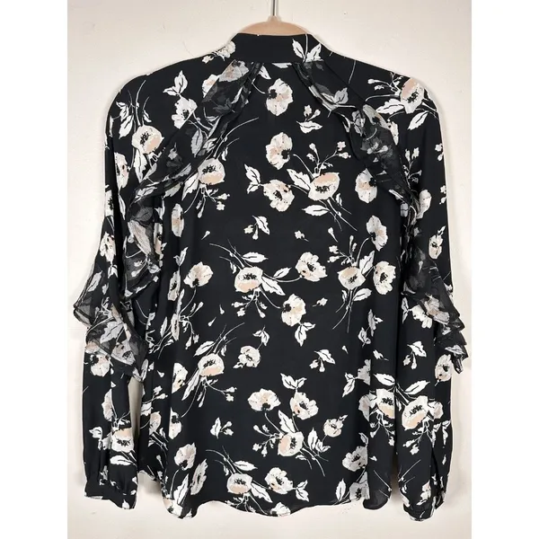 Lauren‎ Ralph Lauren Womens Small Shirt Floral Long Sleeve Ruffled Blouse Black - Image 2