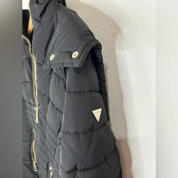 Guess Women’s Medium Black Quilted Puffer Jacket Warm Stylish Hooded Winter Coat - Image 6