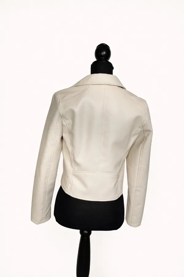 Cream faux leather moto jacket  - Image 2