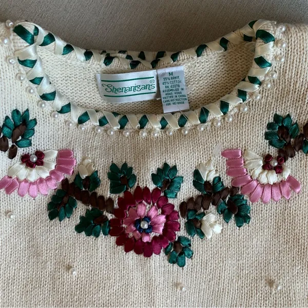 Vintage Collectible Shenanigans Knit Sweater With Ribbon Accents Size Medium - Image 3