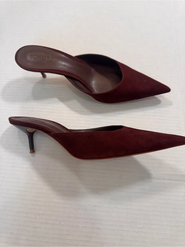 Schutz Burgundy Suede Leather Pointed Toe Mule Kitten Heels Womens 9.5 Classic - Image 7