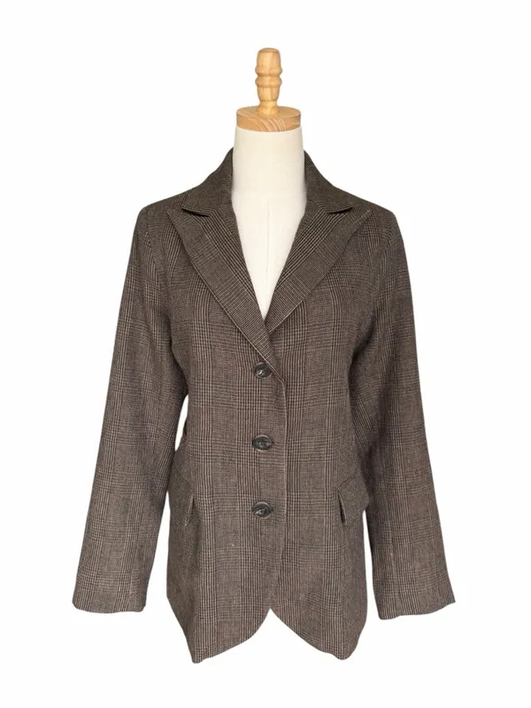 Peruvian Connection Marlowe Wool Blend Plaid Blazer Jacket Brown Size 6 - Image 2