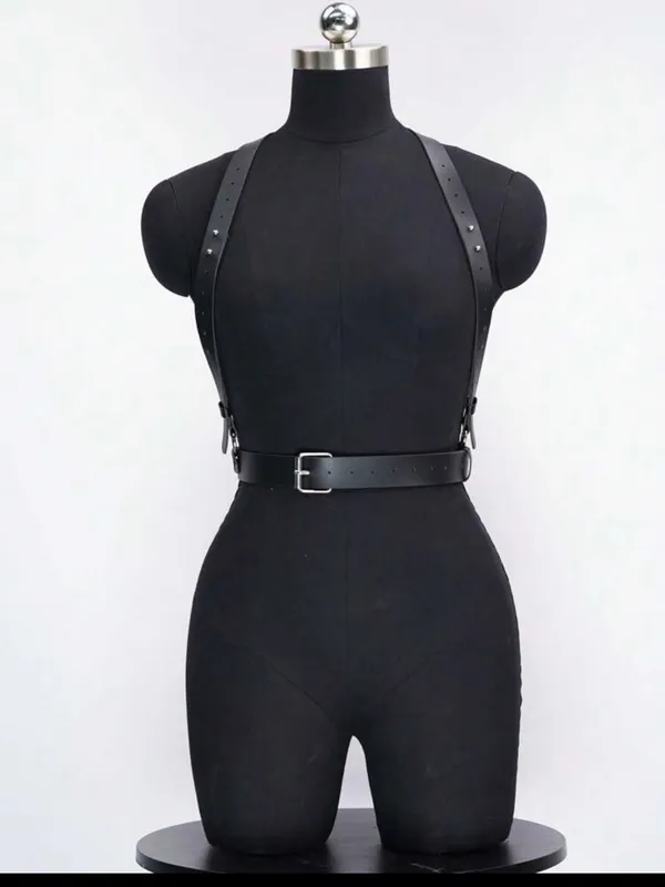 Black Faux Leather Harness Belt New - Image 4