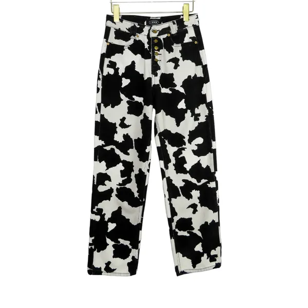 Cider Cow Print Straight Leg Jeans High Rise 90's Fit Mom Jeans Small 26" - Image 2