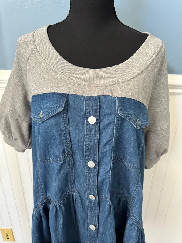 NWT Anthropologie Pilcro Denim Sweatshirt Twofer Swing Oversized Dress ~ Small - Image 6
