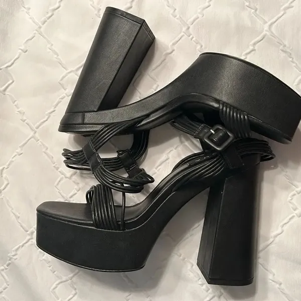 Aqua Black Block Heel Platform Sandals(Size 9.5M) - Image 4