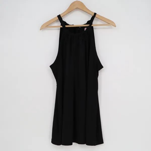 Wiholl Mini Dress Womens XL Black Stretch Pleated Drawstring Neck Sleeveless - Image 2