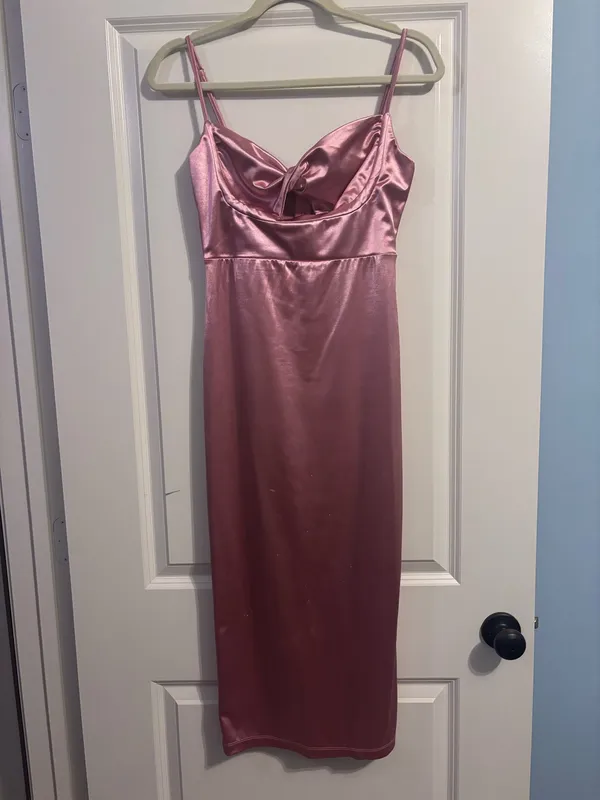Hello Molly Pink Satin Midi Dress - Image 2