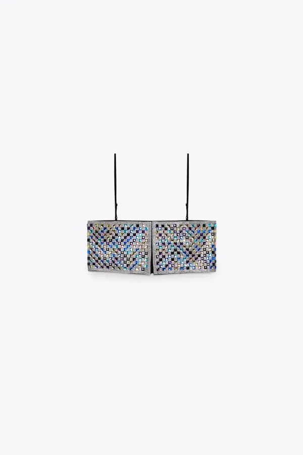 ZARA crop top shiny strappy rhinestones party night out - Image 10