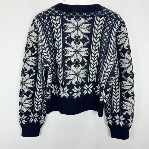 NEW Madewell Fair Isle Cardigan Jacket in Wool Navy Ivory Pattern Womens XL - Image 13