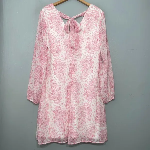 INC Babydoll Dress Size S Pink Floral Chiffon Coquette Feminine Romantic Sheer - Image 5