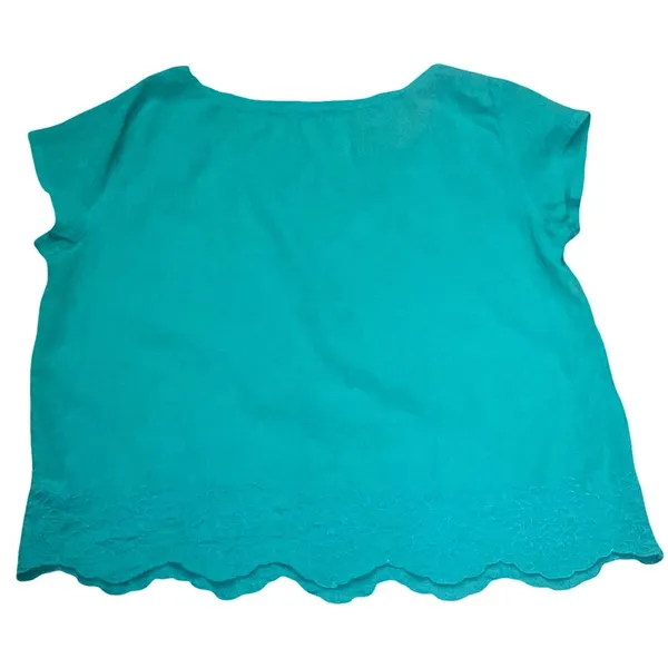 Aerie Medium Short-sleeved Scoop-neck Turquoise Blouse With Eyelet Embroidery. - Image 3