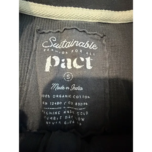 Pact Thermal Waffle‎ Knit Henley Shirt Small Charcoal Gray Organic Cotton #H12-2 - Image 2