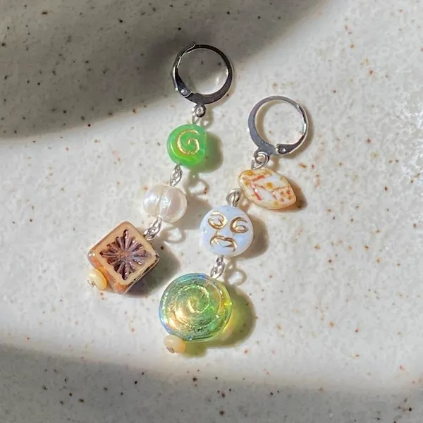 quality Czech glass beads mix unique boho fairy funky dangle earrings🌝⭐️🌀 - Image 3